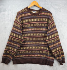 Vintage Aeropostale Sweater Men Large Brown Fair Isle Geometric 90s Grandpa Gorp