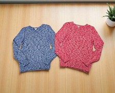 2 Vtg 90s LL Bean Size S Fisherman Sweaters Chunky Knit Marbled Cotton Blue Red