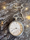 ANTIQUE ELGIN NATIONAL WATCH CO. POCKET WATCH WITH CHAIN AND WINDING KEY ...