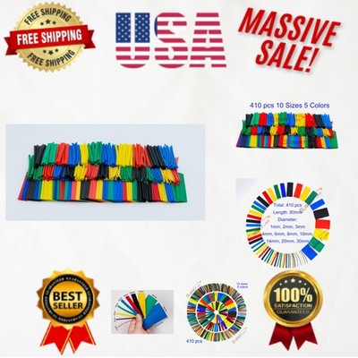 Colorful 410 Pcs Heat Shrink Tubing - 5 Colors, 10 Sizes for DIY Projects