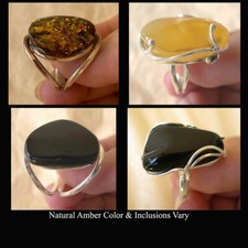 BALTIC CHERRY MULTICOLOR or BUTTERSCOTCH AMBER SILVER MODERN HANDMADE RING