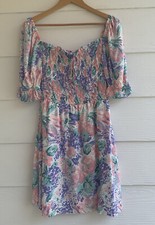 Faithful the Brand Beldhi Ondine floral Shirred Smocked mini dress Sz 10 XL NWT