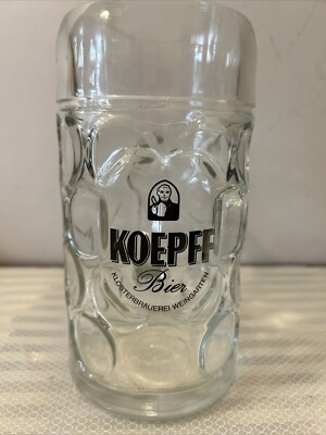Large 1L Vintage Koepff  Bier Tradional Dimpled Clear Beer Mug 8'' Germany