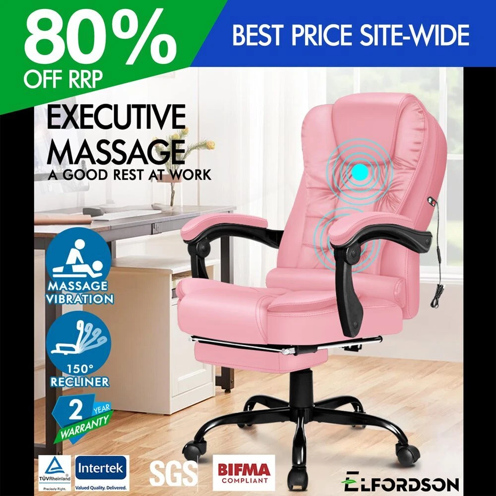 ELFORDSON Massage Office Chair with Footrest Executive Gaming Seat