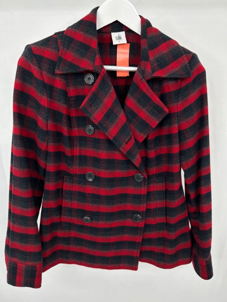 Cabi Snow Valley Plaid Double Breasted Flannel Jacket Womens Size