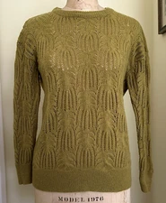 Mak B. Angora Blend Green Women's Crochet Pullover Sweater Size Medium L/S