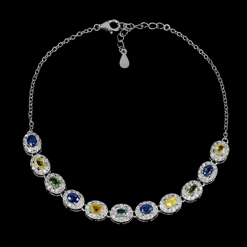 Pulsera de plata de ley 925 zafiro ovalado piedras preciosas naturales joyería 7,5 pulgadas Foto 2 de 4