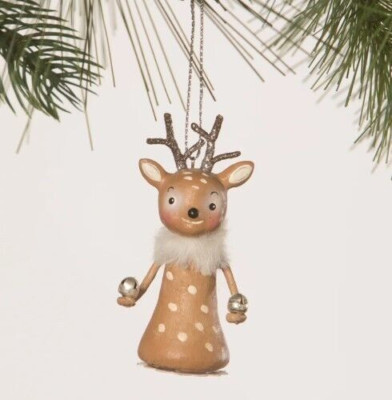 3'' Michelle Lauritsen Bethany Lowe Lil'  Reindeer Bells Retro Christmas Ornament