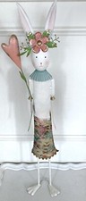 Großer XXL Hase Osterhase Hasenmädchen m. Herz, Metall Weiß Grün Rosa,  H: 87 cm