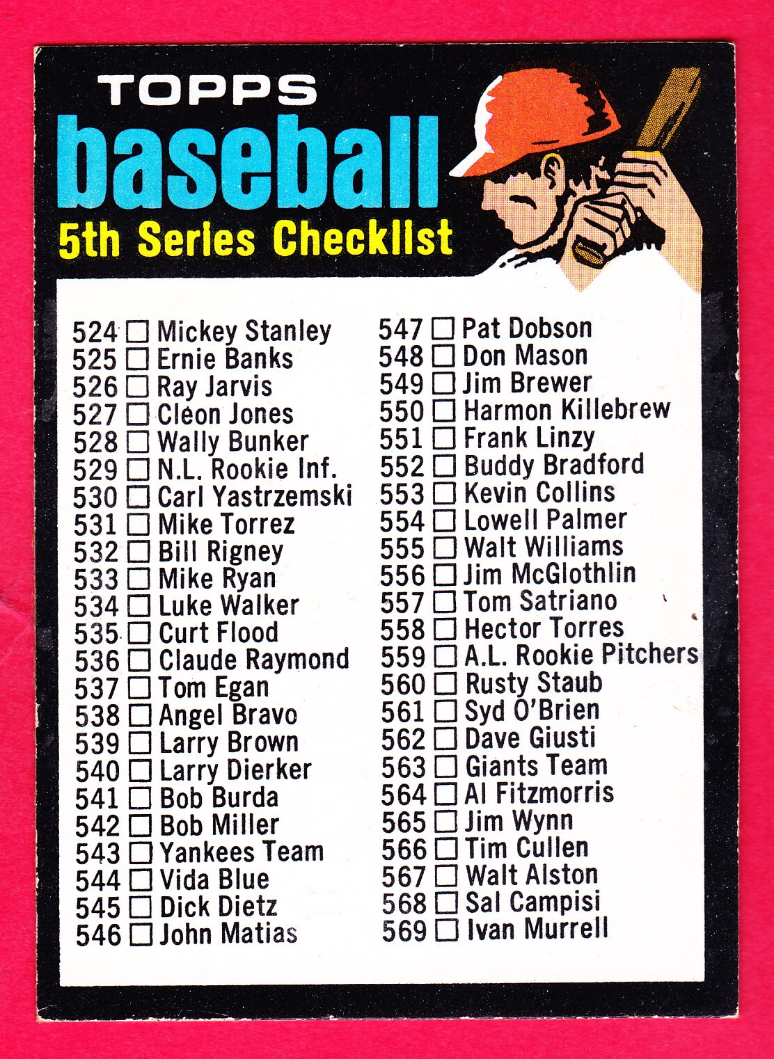 1971 Topps #499 5th Series Baseball Checklist Unmarked NM