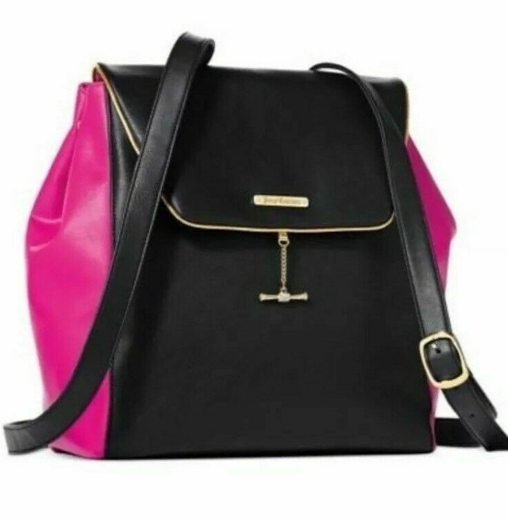 Juicy Couture Backpack Vegan Hot Pink/Black Expandable Adjustable