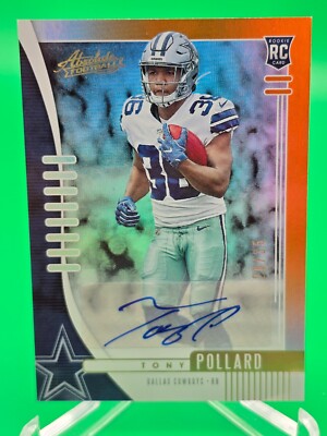 Tony Pollard 2019 Absolute Rookie Card Orange Mosaic 20/35 Auto RC Cowboys #139