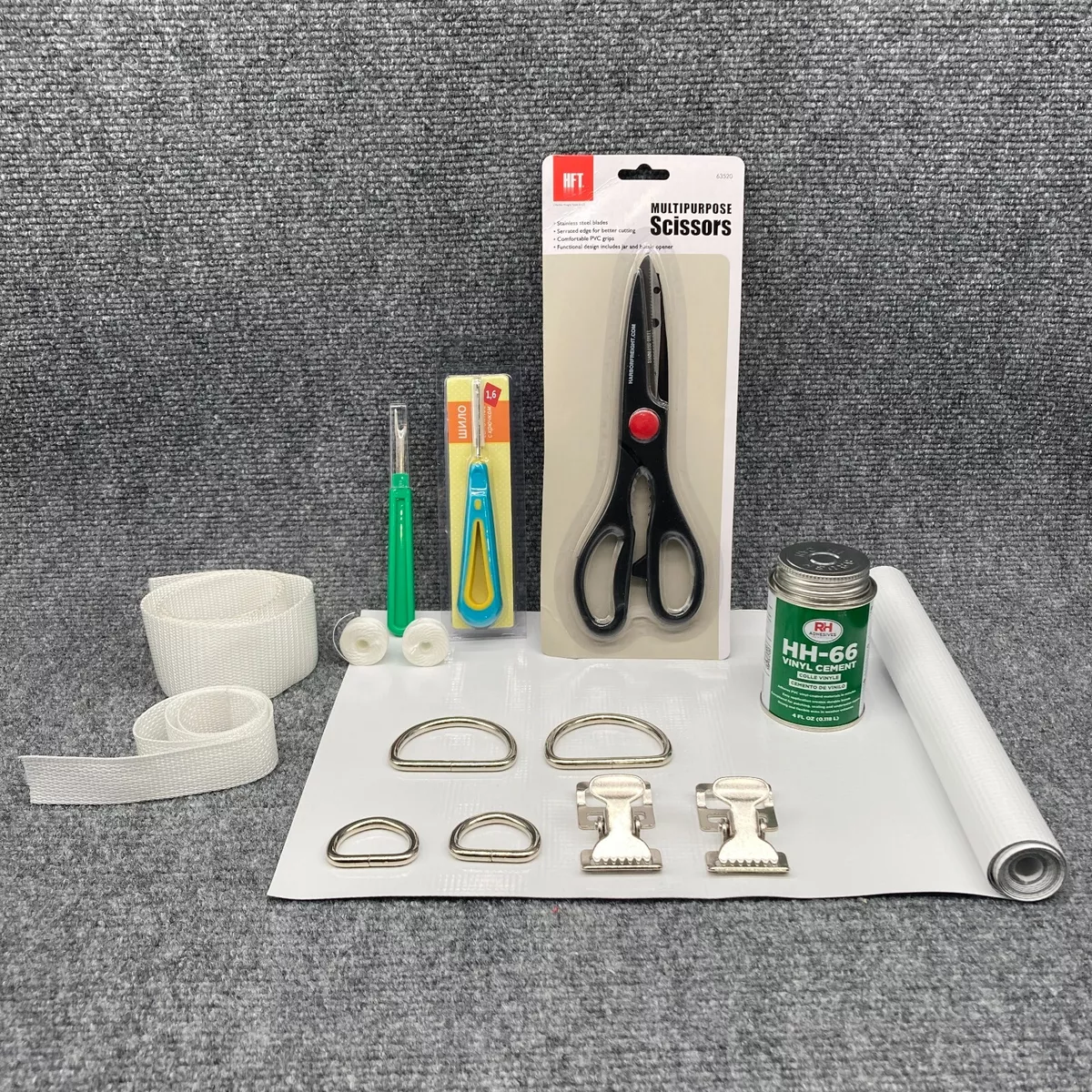 Tent Repair Kit White Vinyl Patch Glue Hardware Webbing Sewing Tool Thread