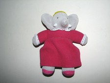 Vtg Babar the Elephant Queen Celeste Plush Bean Bag Doll in Pink Dress 7"
