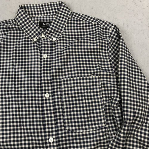 APC Shirt Mens Small Blue White Check Casual Rue Madame Paris Cotton Designer - Picture 3 of 8