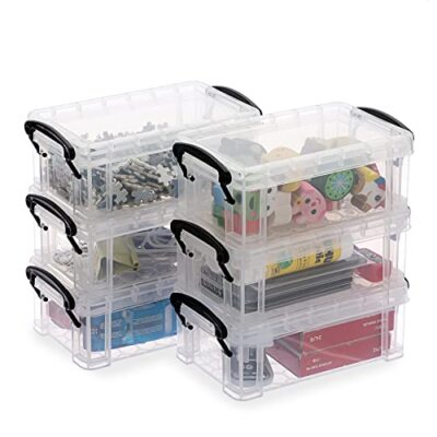 BTSKY 6 Pack Small Plastic Storage Box with Lid Mini Sewing Box Organizer Clear