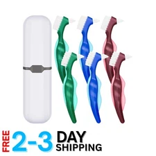 Lightweight Double-Sided Denture Brushes - 6 Pack with Compact Carrying Case