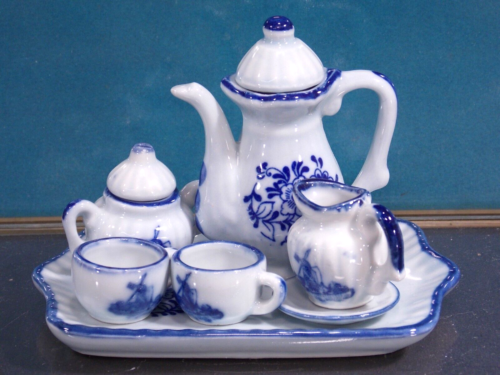 antik mini Puppenstube "Delfts Blauw" Tee/Kaffeeservice klein gemarkt nummeriert - Bild 1 von 4