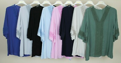 50 % RABATT JETZT NUR £9,99 - Elegante leichte Sommer gehäkelt Panel Design Top Tunika