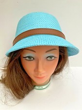 Teal Blue Bucket Hat 100 Paper with brown belt accent