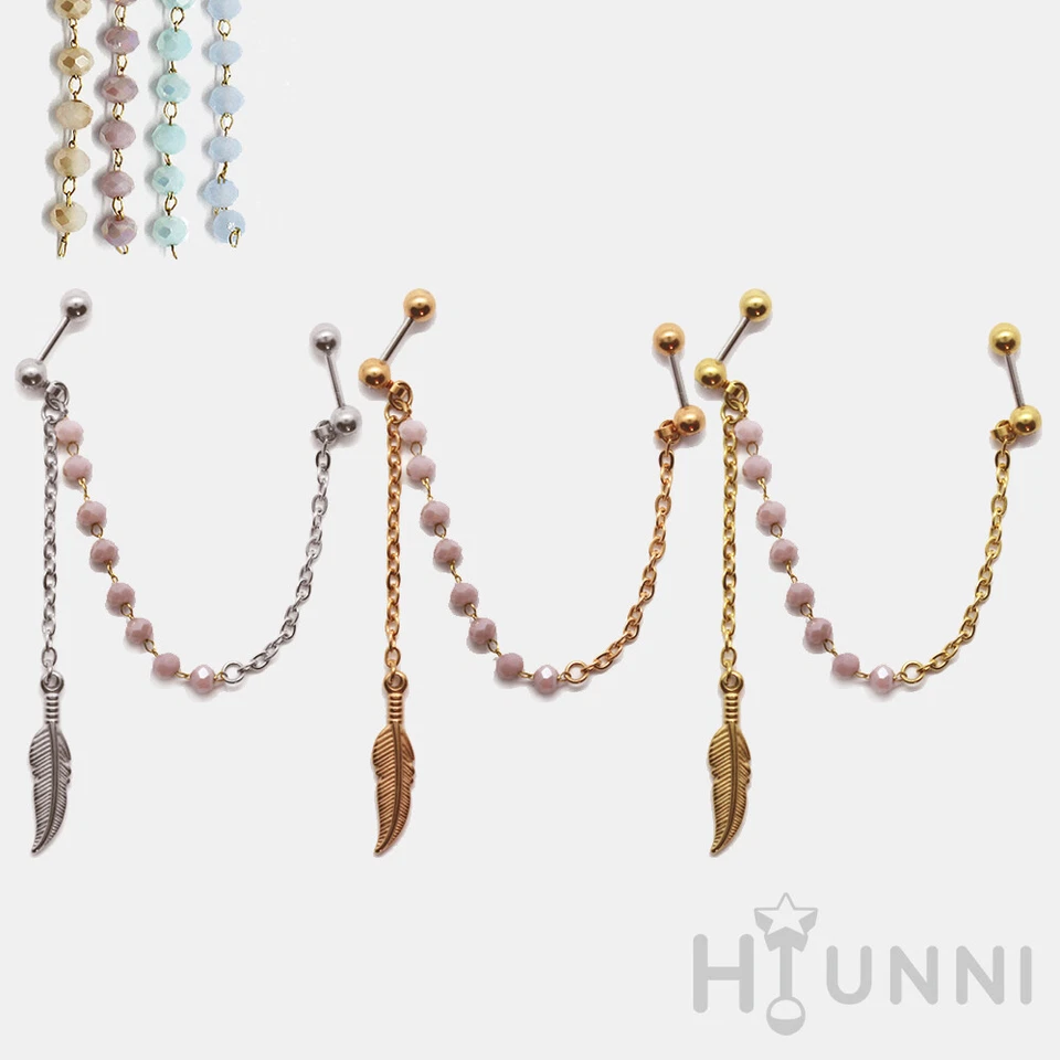 Hecho a mano 20g 16g Pluma de Cristal Ópalo Colgante Cadena Larga Hélice a Lóbulo Pendientes Foto 2 de 4