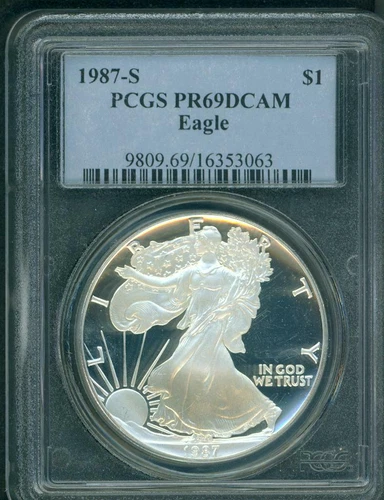 1987-S American Silver Eagle ASE S$1 PCGS PF69 PR69 PROOF DCAM (Deep CAMEO) PQ