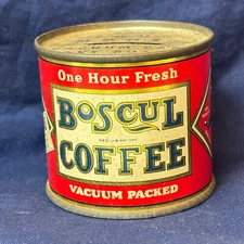 Vtg Boscul Coffee Can Still Bank Tin Wm. S. Scull Co.