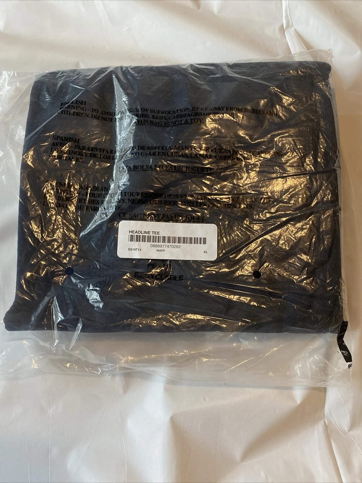 NEUF T Shirt Supreme SS19 HEADLINE   BLEU MARINE   XL Extra Large