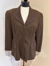 Eva Chun Brown Wool Beaded Jacket Size Large