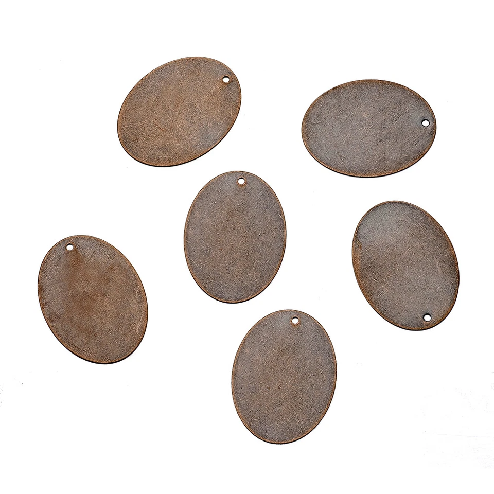 Colgantes de etiqueta ovalada grande de latón cobre rojo 10 piezas estampado suave dijes en blanco 40x30 mm Foto 4 de 4