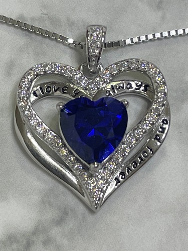 2 carat Sapphire Heart Pendant Natural Sapphire Diamond Pendant Womens day gift - Picture 12 of 16