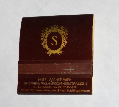 HOTEL SACHER WIEN Vienna Austria Matchbook Matches Vintage