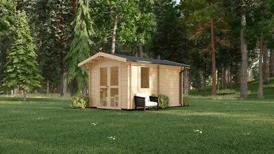 Gartensauna mit Vorraum und Dusche EUCALYPTUS 330x450cm, 44mm aus Fichtenholz - Bild 1 von 4