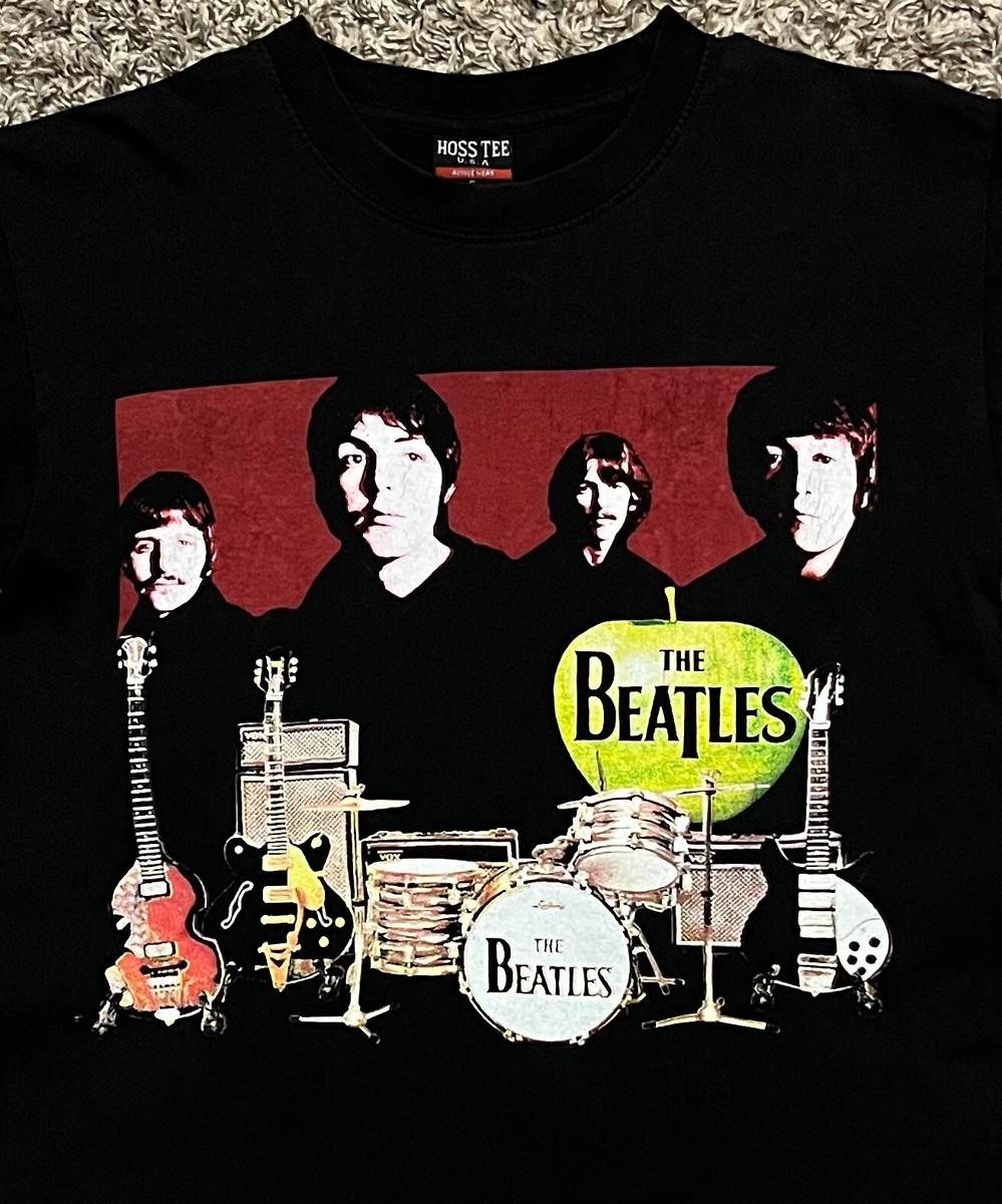 Vintage The Beatles Official Band Photo Green Apple Men's Black T