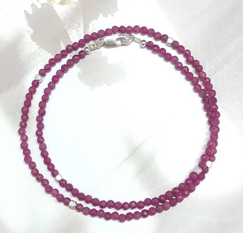 Dainty Ruby Faceted Round Gemstone Silver Filled Beaded Handmade Necklaces 24'' - Picture 4 of 24