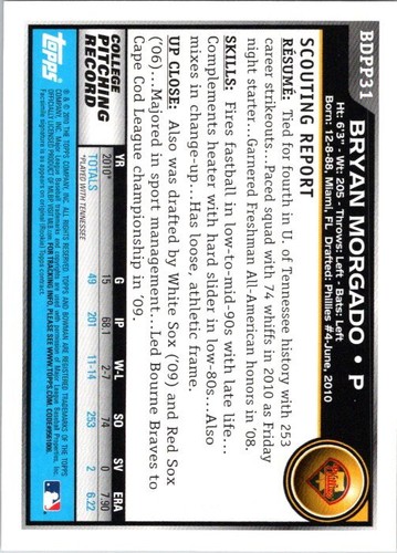 2010 Bowman Draft Picks & Prospects - #BDPP31 Bryan Morgado - Bild 2 von 2
