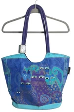 Laurel Burch Indigo Cats Tote Bag Sun N Sand Purple Blue 10" X 18"