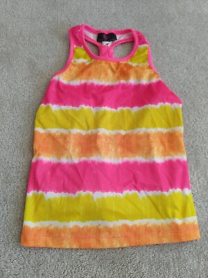 Zone Pro Girls Athletic Beach Tank Top Pink Yellow Orange Striped Medium 7/8