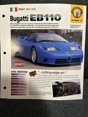 Bugatti EB110 (Italy 1992-1995) Spec Sheet 1998 HOT CARS Dream Machines #2.14