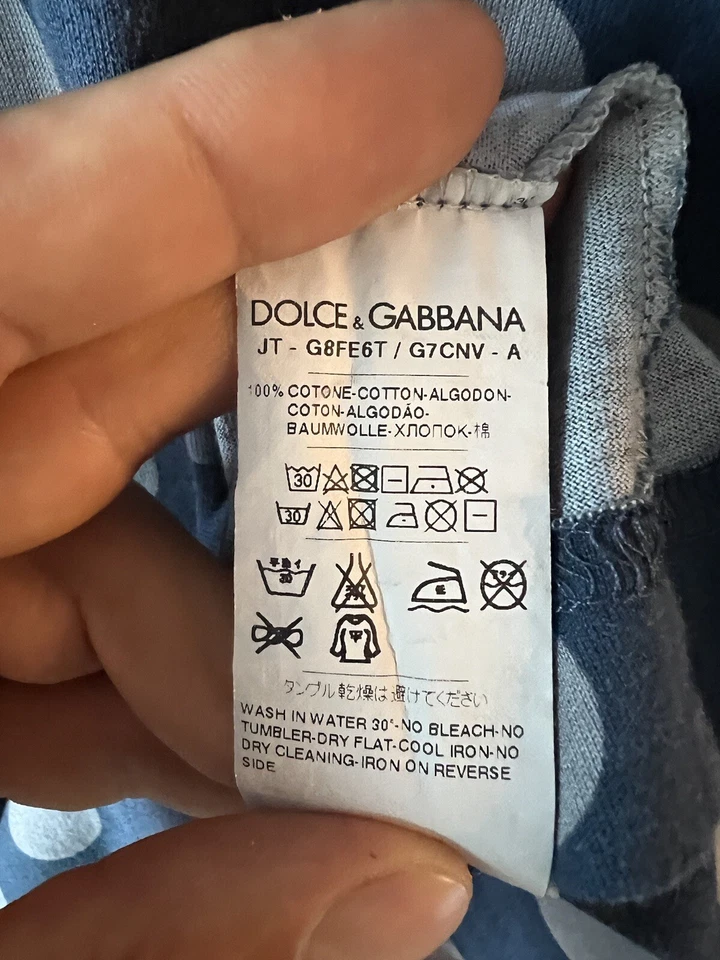 Dolce & Gabbana Mens Tee T-Shirt Polo Blue Gray Black 50 Polka Dot - Image 4 of 4