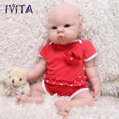 IVITA 19"Popular Blue Eyes Boy&Girl Full Silicone Doll Reborn Baby Toddler Toy - Picture 8 of 10