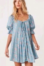 Spell and the Gypsy Collective Dolly Mini Tunic Flowy Dress XS Dusty Blue #01