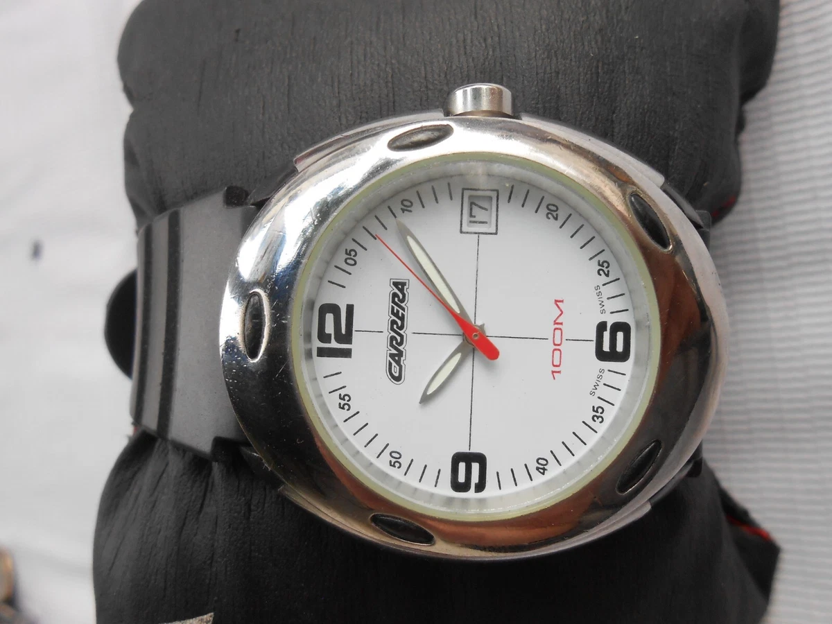 RARE VTG OVAL 12 HOURS SWISS CARRERA 10ATM SPEED TIME MENS QUARTZ WRIST WATCH