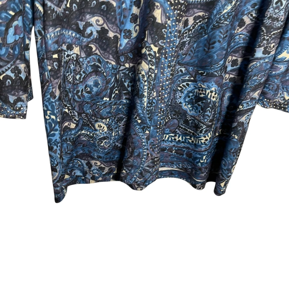 Gloria Vanderbilt Shirt Women's Small Rhinestone Blue Printed Casual Blouse Top Foto 3 de 4