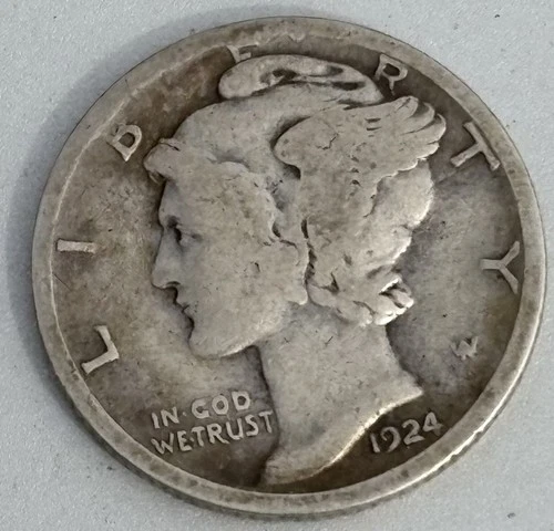 1924 D Mercury 90% Silver Dime Fine F