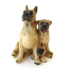 Vintage Three Boxer Dogs Porcelain Figurine Brown Black Miniature 3"