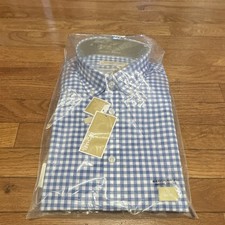 New Michael Kors Regular Fit Non-Iron Gingham Dress Shirt Blue White 17 34/35