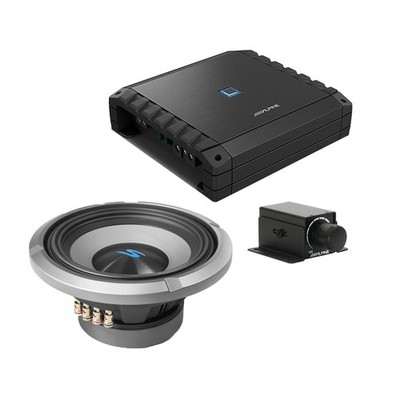 Alpine S2-A60M Amp w/ S2-W10D4 10'' Dual 4-Ohm Subwoofer & Rux Knob