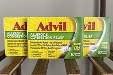 3 PACK Advil Allergy & Congestion/Runny Nose Sneezing 200mg 10 Tabs Ea Exp 05/26