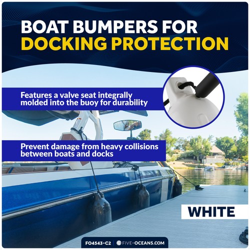 Boat Fenders Complete Set, White 4.5" x 16", Includes 3/8" x 15' Dock Lines - Picture 3 of 9